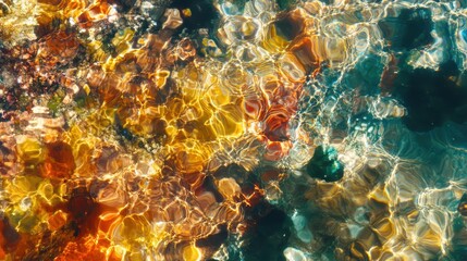 Intricate Patterns of Sunlight Filtering Through Clear Water Creating Vibrant Colors and Natural Textures