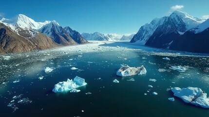 Melting Glaciers and Icebergs in a Polar Ocean, a Stark Reminder of Climate Change Impacts on Coastal Regions