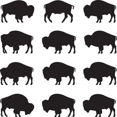 Fototapeta premium set of bison silhouettes