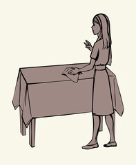 Vector drawing. The servant girl