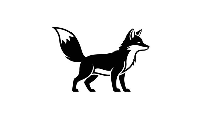 Black silhouette of a fox standing.
