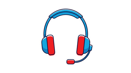 Modern blue and red headphones with a microphone illustrated in a clean vector style for gaming, music, and support concepts.