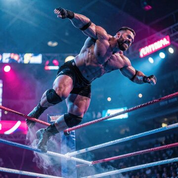 Professional Wrestler Performing Aerial Move in Ring