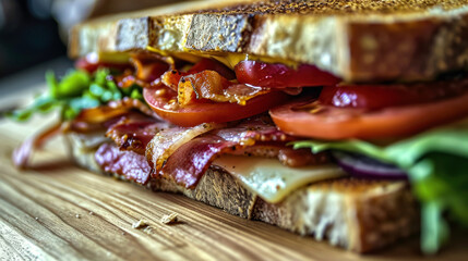 Delicious bacon, lettuce, and tomato sandwich close-up