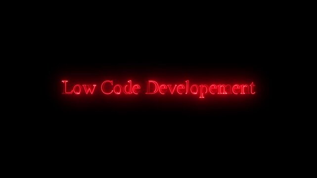 Abstract Glowing Neon Low Code Development Text Animation On Dark Background Representing Accelerated Digital Transformation And Software Automation
