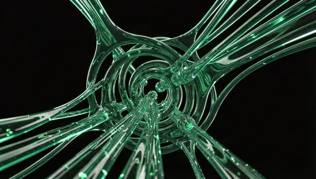 Emerald Liquid Light Streams Converging in Abstract 3D Data Flow