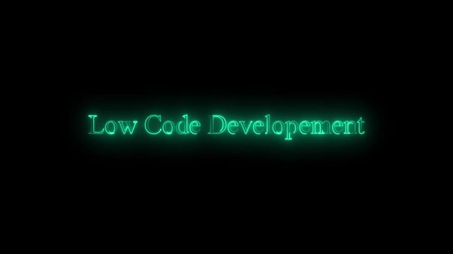 Abstract Glowing Neon Low Code Development Text Animation On Dark Background Representing Accelerated Digital Transformation And Software Automation
