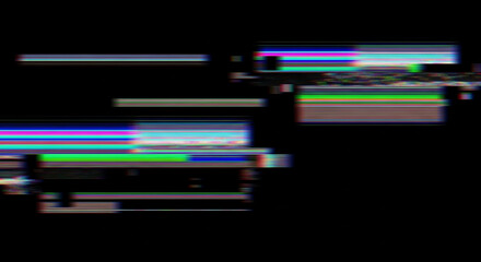 Stacked horizontal glitch blocks with blue and purple gradients. Digital interface error background