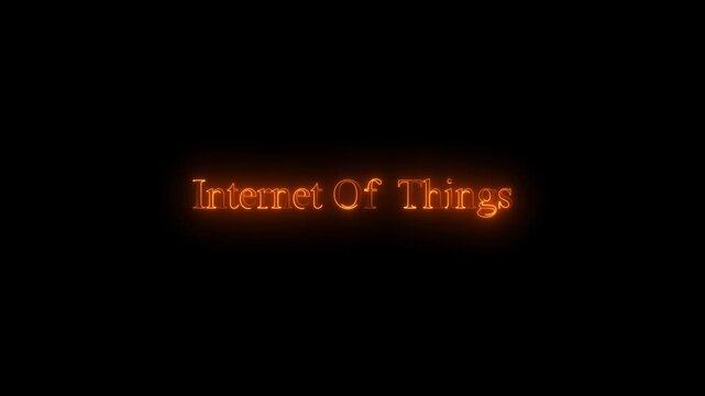 Abstract Glowing Neon Internet Of Things Text Animation On Dark Background Representing Connected Ecosystem And Global Smart Technology
