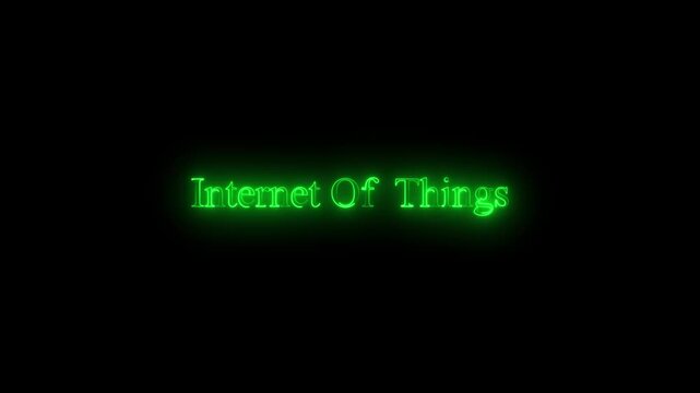 Abstract Glowing Neon Internet Of Things Text Animation On Dark Background Representing Connected Ecosystem And Global Smart Technology
