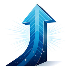 Fototapeta premium Blue 3D arrow pointing upwards with starry background, symbolizing growth, success, and positive trend.