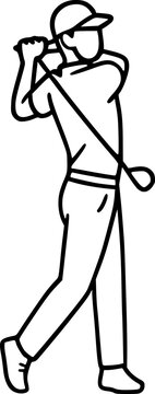 Outline vector of a golf player, isolated on white. Suitable for logos, posters, branding, icons, merchandise, and golf sports promotional designs.