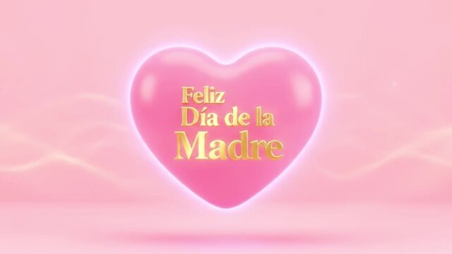 Celebrating Feliz Dia De La Madre with a vibrant pink heart and bright yellow text in a soft pink background, digital graphic design