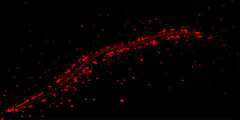 An abstract red background featuring bright glowing lines and stars creates a magic celebration design with a dark black space for a holiday heart illustration © Md