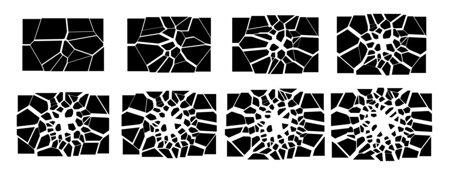 Animation of black square breaking glass effect on white background. Shattering texture for intro or visual design.