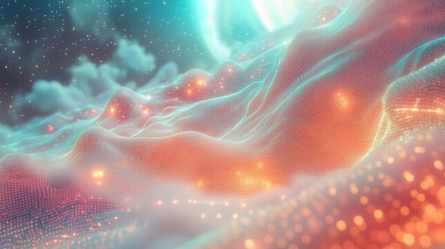 An ethereal digital nebula with vibrant glowing particles and smooth light flows creating a cosmic dreamscape.