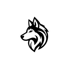 Naklejka premium Black and White Wolf Head Illustration.