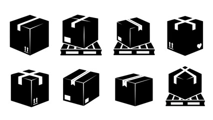 Cardboard Shipping Boxes and Pallets Minimalist Black and White Vector Icons EPS10 Stock.eps