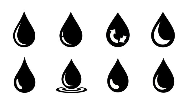 Set of black minimalist water drop vector icons with various styles EPS10 Stock.eps