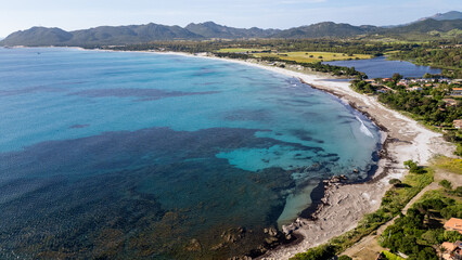 Aerial view of the Dunes Beach in Capo Comino, Siniscola, Sardinia