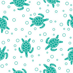 seamless pattern with sea turtles on white background
