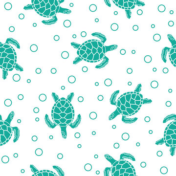 seamless pattern with sea turtles on white background
