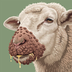 Diseased Sheep Muzzle Close Up Illustration