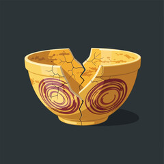 Broken Cracked Ceramic Bowl Flat Vector Art