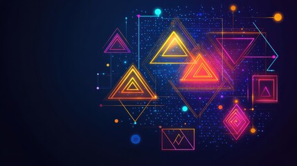 Fototapeta premium Futuristic Geometric Network of Glowing Triangles and Data Points on a Dark Digital Background