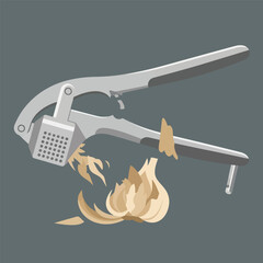 Garlic Press Utensil And Whole Bulb Ingredient
