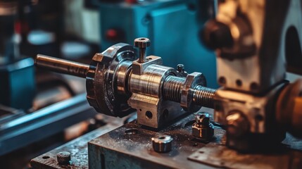 Fototapeta premium Intricate Metal Machinery Components in a Daylight Industrial Manufacturing Setting