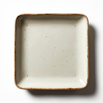 Square ceramic plate with a smooth glossy finish and subtle brown speckles. This modern tableware piece has a rustic edge and is perfect for food presentation. Clean, minimal, and stylish.