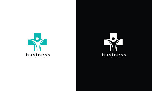 Modern Health Medical Logo Design Human Figure in Cross Symbol for Wellness  Care.
