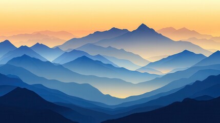 Fototapeta premium Panoramic mountain layers at sunset with vibrant color contrasts and soft evening light