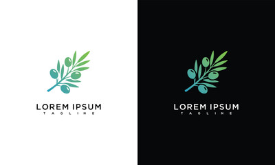 Olive Branch Logo Design Vector. Organic Olive Tree Emblem for Natural Food Oil Mediterranean Brands.