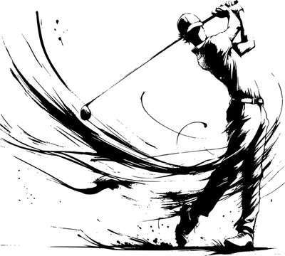 Inkwash vector style of a golf player, isolated on white. Ideal for logos, posters, branding, icons, merchandise, and golf sports promotional designs.