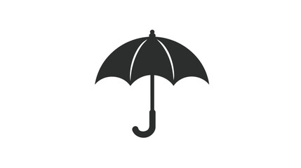A black, stylized umbrella graphic with a curved handle, centered on a white background