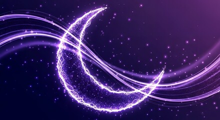 Obraz premium A vibrant purple abstract design with glowing lines and stars in a dark space background