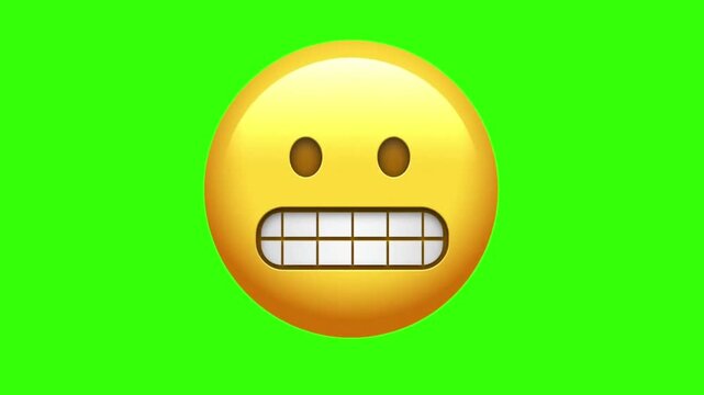 Grinning face with grimacing teeth emoji animation on green screen