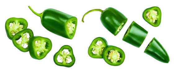 Vibrant Green Jalapeno Peppers Sliced and Whole © md