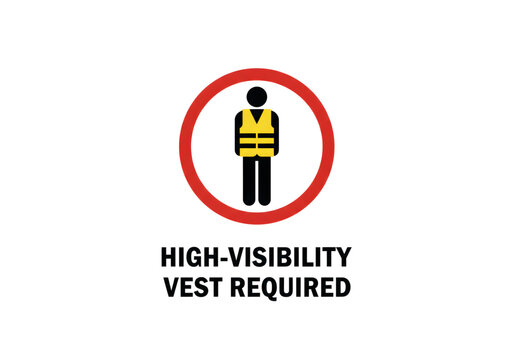 High visibility vest required safety sign icon with yellow reflective jacket illustration PNG on transparent background