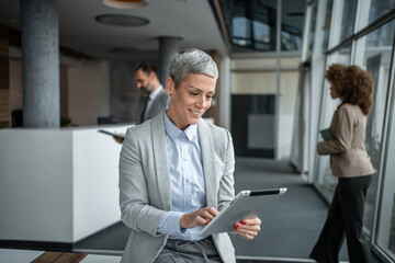 Mature businesswoman using tablet for modern business communication