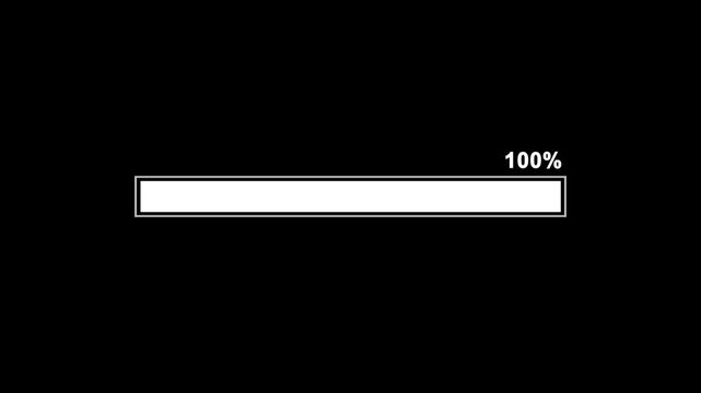 Loading progress bar with percentage counter on black background showing digital data upload process animation footage. neon bar sign. Loading progress bar animation loop 4K video