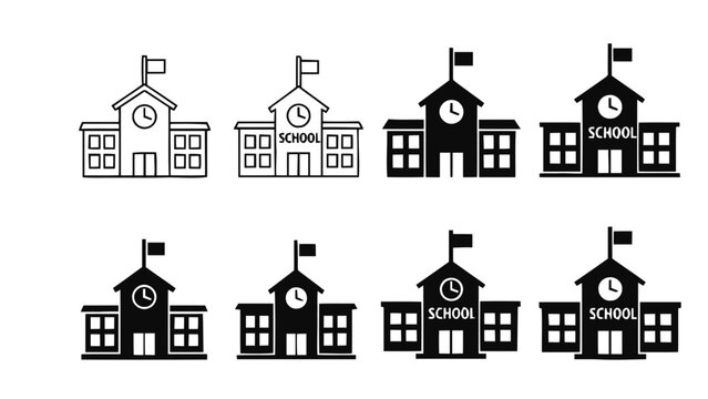 Vector illustration&nbsp;of collection of school building icons in various styles and colors on a transparent background