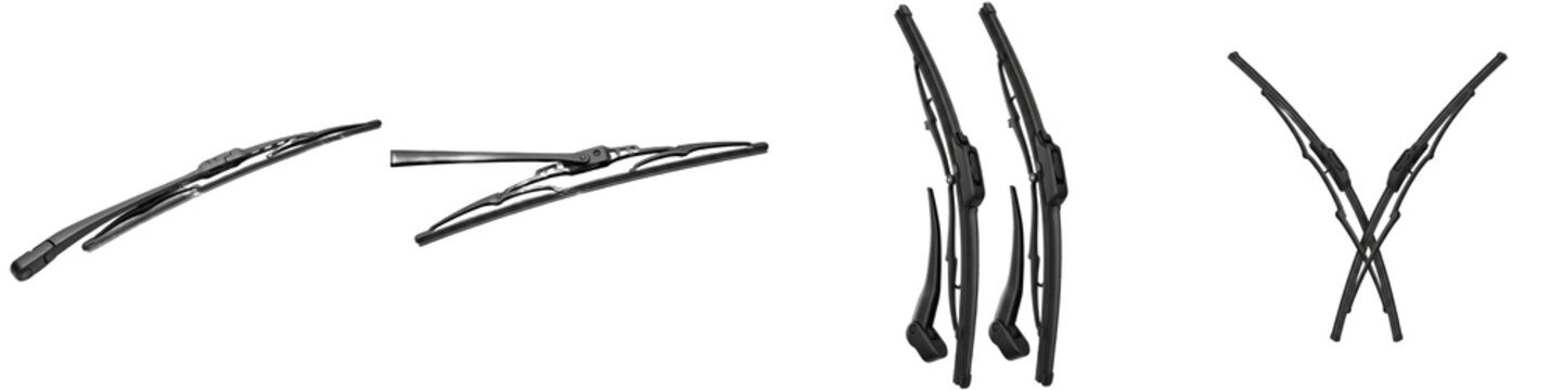 Automotive Windshield Wiper Blade Collection, Vehicle Front and Rear Window Cleaning Arm Set, All-Weather Rubber Squeegee Safety Components, Isolated PNG