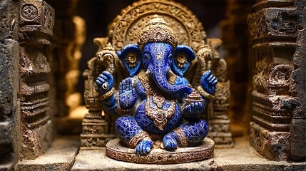 Fototapeta premium Ganesha blue statue representing hindu mythology and spirituality