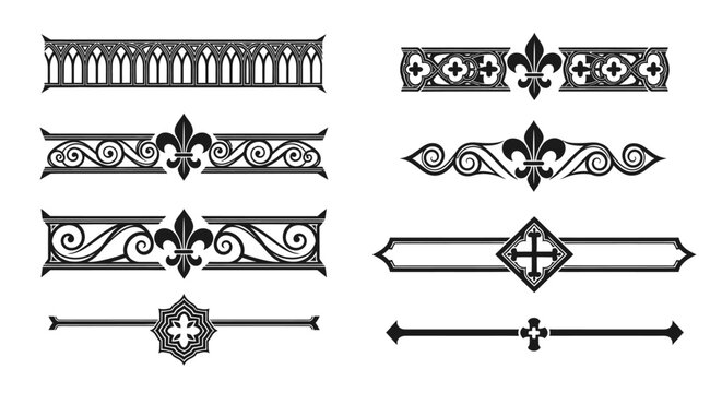 Collection of Elegant Ornate Decorative Borders and Dividers Elements on Isolated White Background
