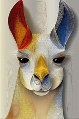 Fototapeta premium AI-generated stylized portrait illustration of a alpaca, in blue, white, black, yellow and orange