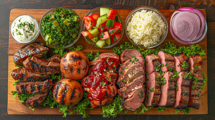 Grilled steak platter featuring argentinian asado inspired barbecue discs