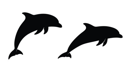Obraz premium Two leaping dolphins captured in a striking black silhouette